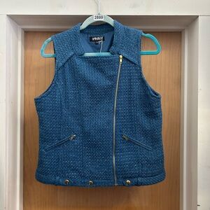 Spirited Randolph Duke Teal Tweed Moto Vest with Gold Hardware - size M